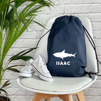 Kids Personalised Shark Drawstring Bag, 2 of 7