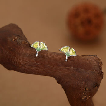Sterling Silver Ginkgo Leaf Stud Earrings, 3 of 11