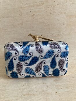 Blue Rectangular Gold Bird Clasp Clutch Bag, 4 of 12