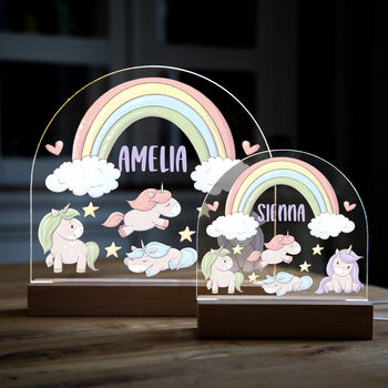 Personalised Unicorns And Rainbow Night Light For Children, 4 of 7