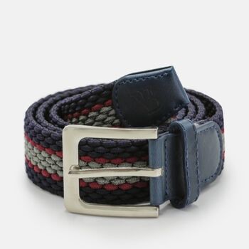 Navy, Grey And Mulberry Men's Striped Woven Belt, 2 of 2