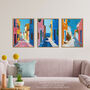 Set Three Wall Art Prints Colourful Village Sea Greek, thumbnail 3 of 7