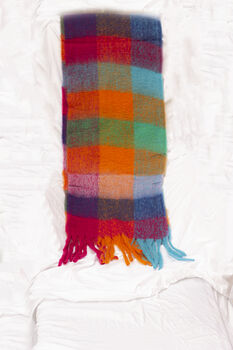 Vibrant Rainbow Plaid Warm Wrap Wool Blend Scarf, 7 of 9