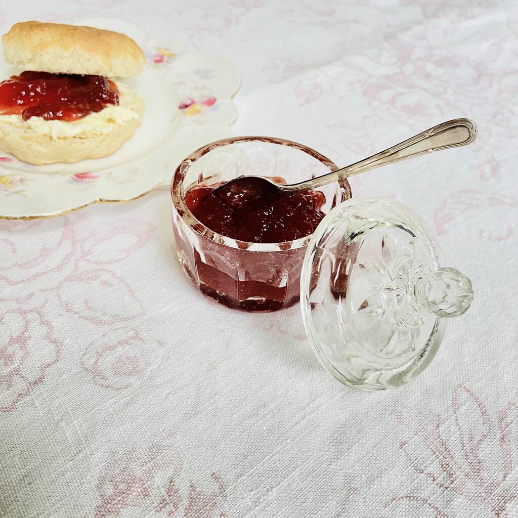 Antique Crystal Cut Glass Lidded Jam / Preserve Pot ~ Four, 1 of 9