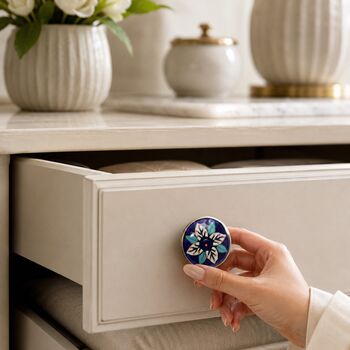 Small Blue Floral Ceramic Drawer Knob, 5 of 9