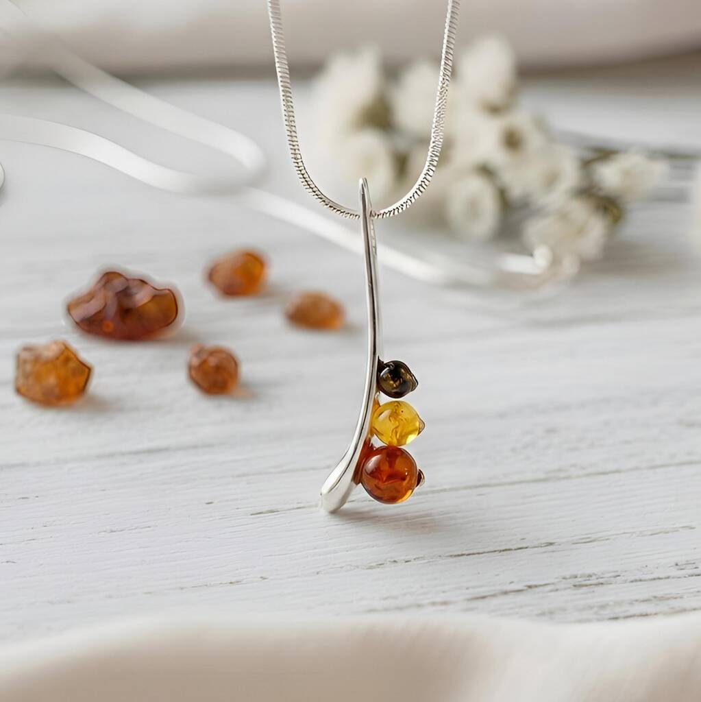 Handmade Sterling Silver Amber Three Stone Pendant, 1 of 3
