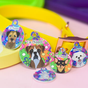 Personalised Flower Power Illustrated Dog ID Tag, 11 of 12