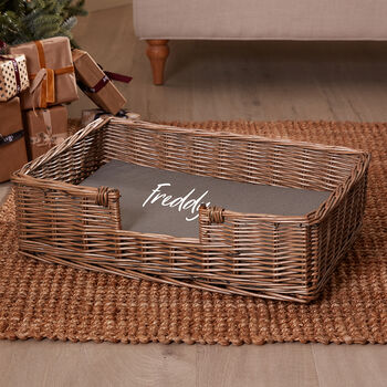 Personalised Wicker Basket Pet Bed With Cushion, 4 of 6