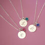 Silver Plated Script Initial Birthstone Disc Necklace, thumbnail 4 of 9