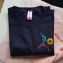Pick Your Own Flowers Navy Hand Embroidered T Shirt, thumbnail 1 of 8