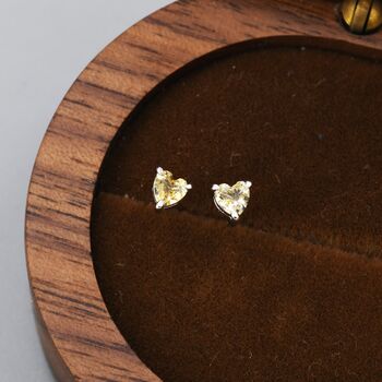 Genuine Citrine Crystal Heart Stud Earrings, 5 of 12