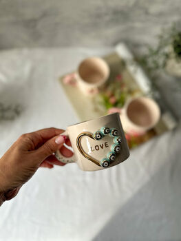 Handmade White Love Evil Eye Ceramic Mug, 3 of 3