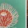 Pincushion Protea Print On Aquamarine, thumbnail 5 of 9