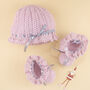 Handmade Organic Hat And Booties Pink, thumbnail 1 of 5