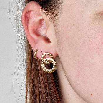 18ct Gold Plated Double Hoop Drop Earrings, 2 of 4