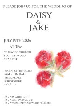 Pack 12 Red Rose Original Personalised RSVP Wedding Stationery, 3 of 6