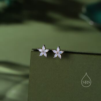 Opal Blue Or Opal Pink Cz Flower Stud Earrings, 4 of 12