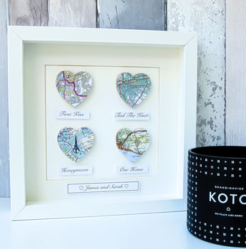 Personalised Map Hearts Story Picture | Wedding Gift, 9 of 11