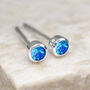 Mini Sterling Silver Ocean Blue Opal Stud Earrings, thumbnail 5 of 11