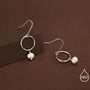 Genuine Freshwater Pearl And Circle Dangle Drop Earrings In Sterling Silver, thumbnail 5 of 11