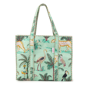 Serendipity Cotton Quilted Tote Bag Mint Jungle, 2 of 5