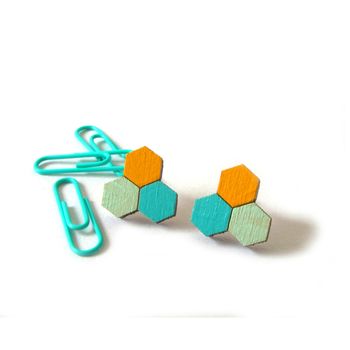Honeycomb Hexagon Stud Earrings, 4 of 4