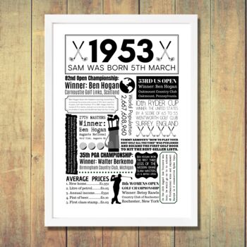Personalised 70th Birthday Golf Fact Print, 5 of 8