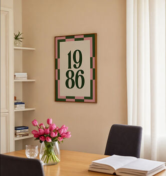 Personalised Birth Year Print With Checkerboard Frame, 11 of 12