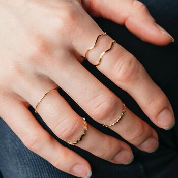 Five Piece Bohemian Slim Gold Plated Stackable Ring Set, 3 of 7