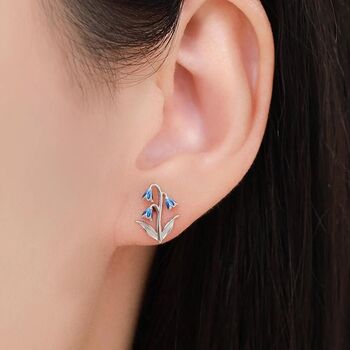 Sterling Silver Delicate Bluebell Flower Stud Earrings With Enamel, 2 of 12