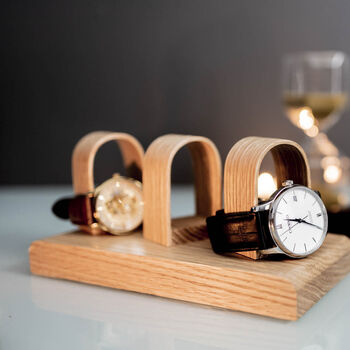 Luxury Oak Triple Watch Stand Display Personalise, 6 of 6