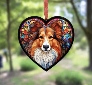 Rough Collie Stained Glass Effect Heart Suncatcher, 5 of 5