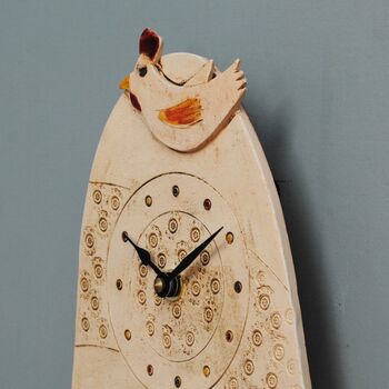 Handamde Chicken Wall Clock With Cockerel Pendulum, 3 of 6