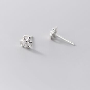 Sterling Silver Tiny Clover Flower Stud Earrings, 4 of 6