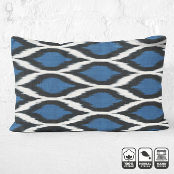 Bohemian Blue And Black 100% Cotton Ikat Cushion Cover, 4 of 5