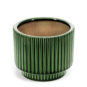 Forest Green Ridged Ceramic Plant Pot, 2 of 3