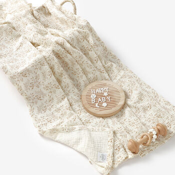 Neutral Floral Organic Cotton Muslin Swaddle Blanket, 2 of 2