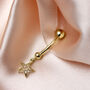 9ct Gold And Hanging Clear Cz Star Ball End Belly Bar, thumbnail 2 of 4