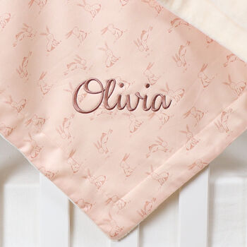 Personalised Trixie Rosy Rabbit Organic Cotton Fleece Blanket, 3 of 6