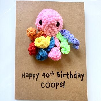 Personalised Name Age Octopus Crochet Birthday Card Handmade, 9 of 12