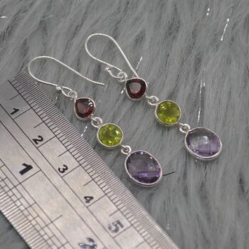 Garnet Peridot Amethyst: 925 Silver Birthstone Earrings, 4 of 9