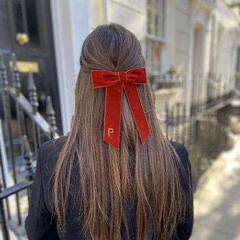 Personalised Velvet Hair Bow With Gold Monogram, 4 of 8