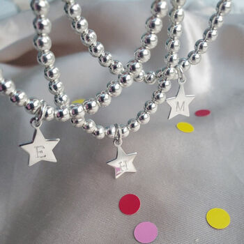 Sterling Silver Personalised Star Charm Stretch Bracelet, 4 of 7