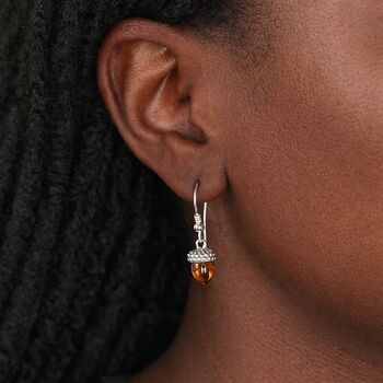 Small Sterling Silver Baltic Amber Acorn Drop Earrings – 7mm, 2 of 3