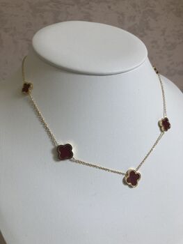 18 K Gold Plated Four Leaf Clover Necklace Gold Maroon, 4 of 8