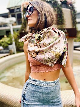 Out Of Time Extinct Animals And Endangered Leaves And Flowers 100% Silk Satin Scarf, 5 of 12