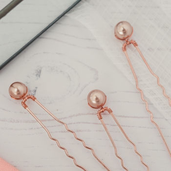 Rose Gold Coloured Pearl Hair Pins, 4 of 4