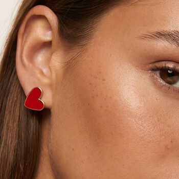 Gold Red Enamel Heart Stud Earrings, 6 of 6