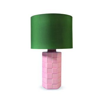 Pink Check Green Shade Table Lamp, 2 of 2