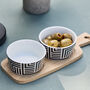 Set Of Two Ceramic Bowls And Wooden Tray, thumbnail 1 of 5